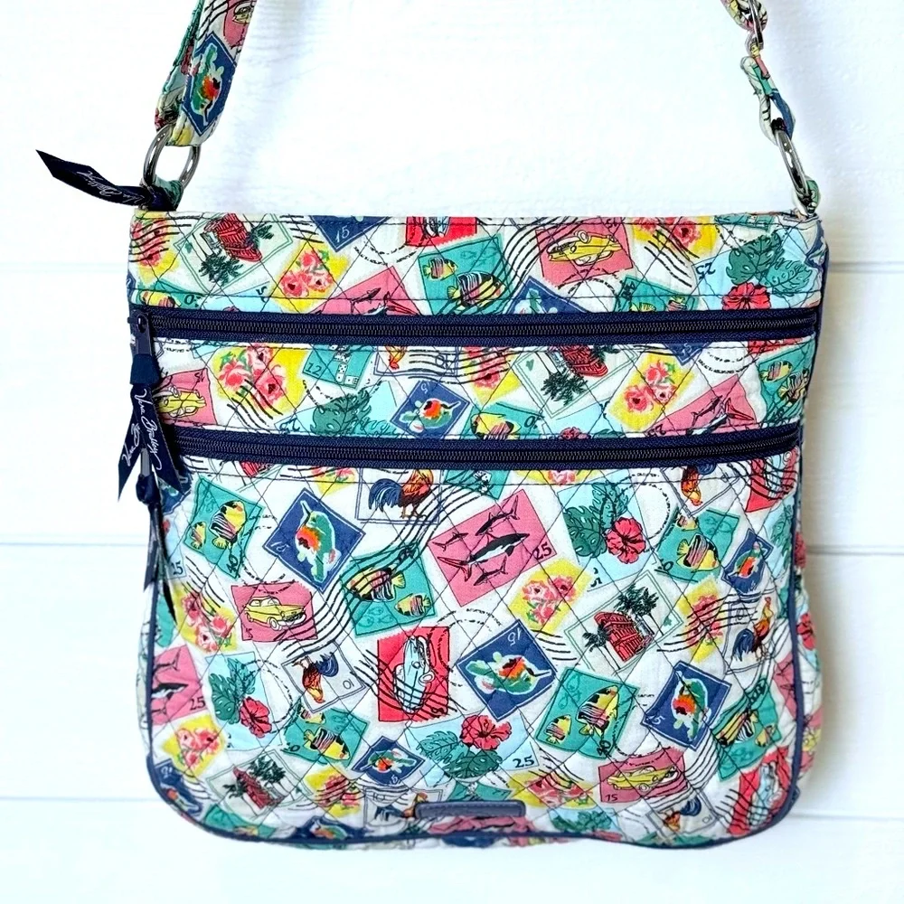 Vera Bradley Quilted “Cuban Stamps” Crossbody Hipster Crossbody Bag Purse - Picture 2 of 16